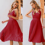 2020 AliExpress Amazon Wish Spring And Summer New Suspenders V-neck Pleated Dress Princess Skirt Multicolor Spot
