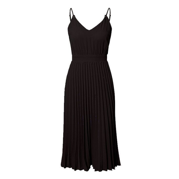 2020 AliExpress Amazon Wish Spring And Summer New Suspenders V-neck Pleated Dress Princess Skirt Multicolor Spot