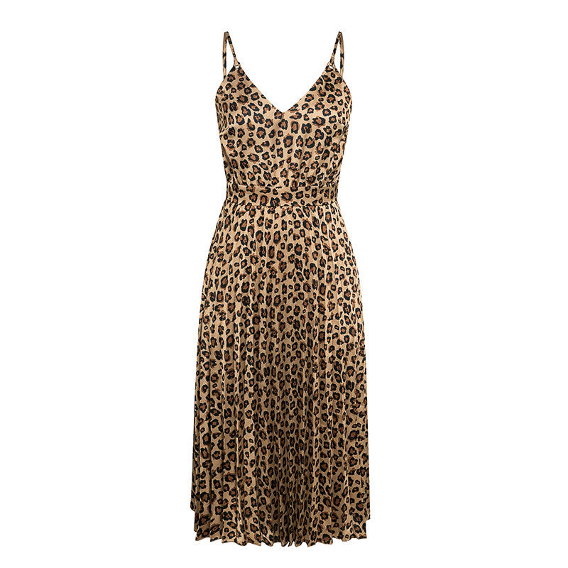 2020 AliExpress Amazon Wish Spring And Summer New Suspenders V-neck Pleated Dress Princess Skirt Multicolor Spot